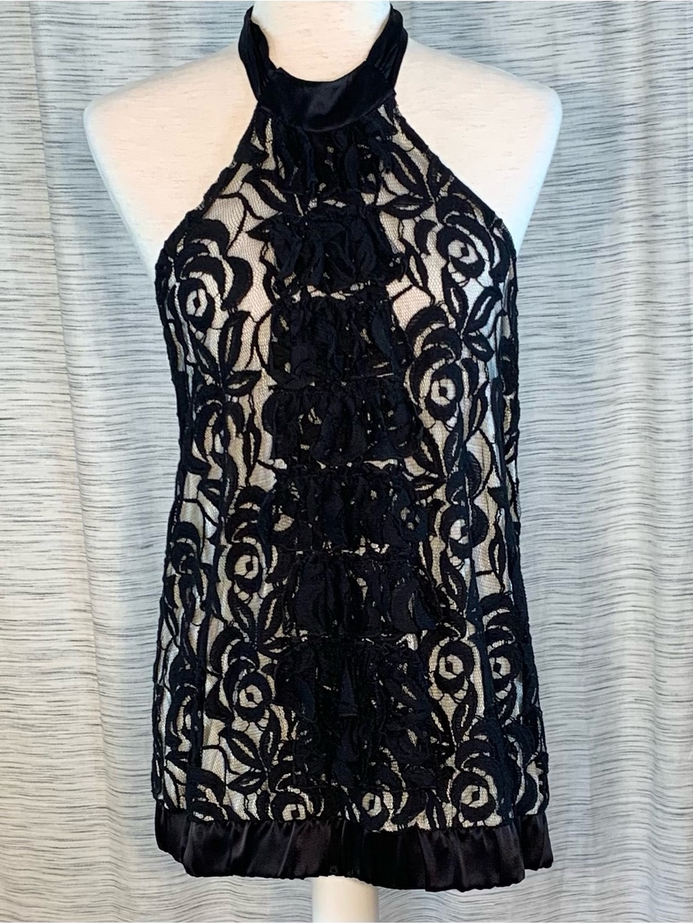 Lu Lu Lame black lace with white lining halter top. - Picture 2 of 15
